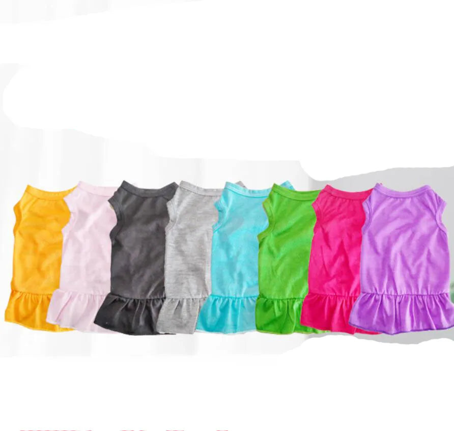 Dog Dress with Ruffled Hem for Spring/Summer Teddy Bears and Bichons Pet Cat Blank T Shirt Dress