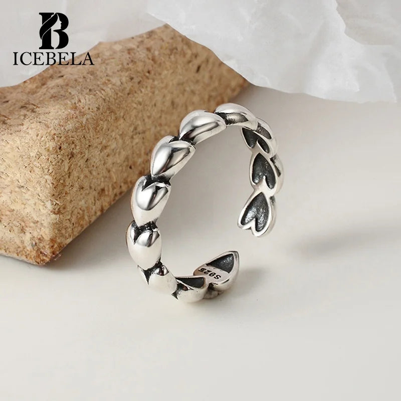 ICEBELA Classic S925 Thai Silver Color Love Jewelry Vintage Women Fashion Jewelry Dainty Sterling Silver Heart Rings for Girls