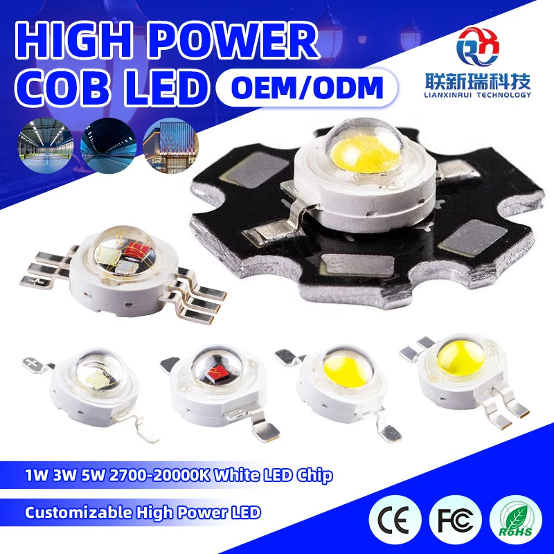Customizable High Power LED Flashlight 1W 3W 5W with 2700-20000K White LED Chip Various Demands
