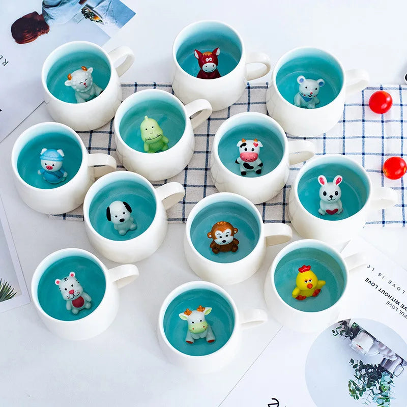 Hot Selling 400ml Creativity 3d Animal Cartoon Cute Panda White Couple Milk Coffee Tea Ceramic Mug with Lid and Spoon