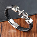 Fashion Jewelry Bracelets Bangles Men's Wristband Custom Stainless Steel Magnetic Clasp Braided Leather Bracelets Jewelry Anchor