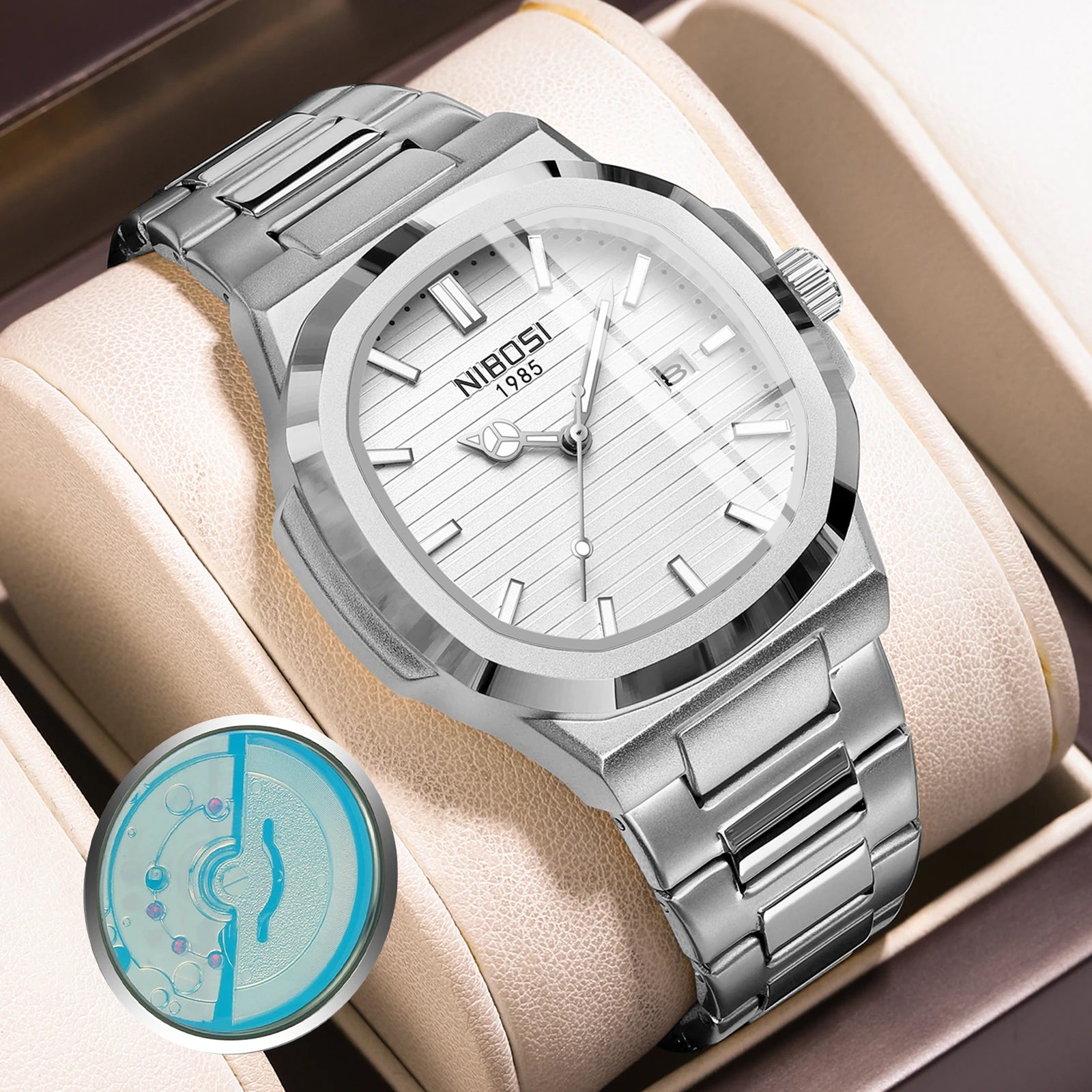 NIBOSI 2619 Men Automatic Design Steel Band Quartz Waterproof Fashion Watch