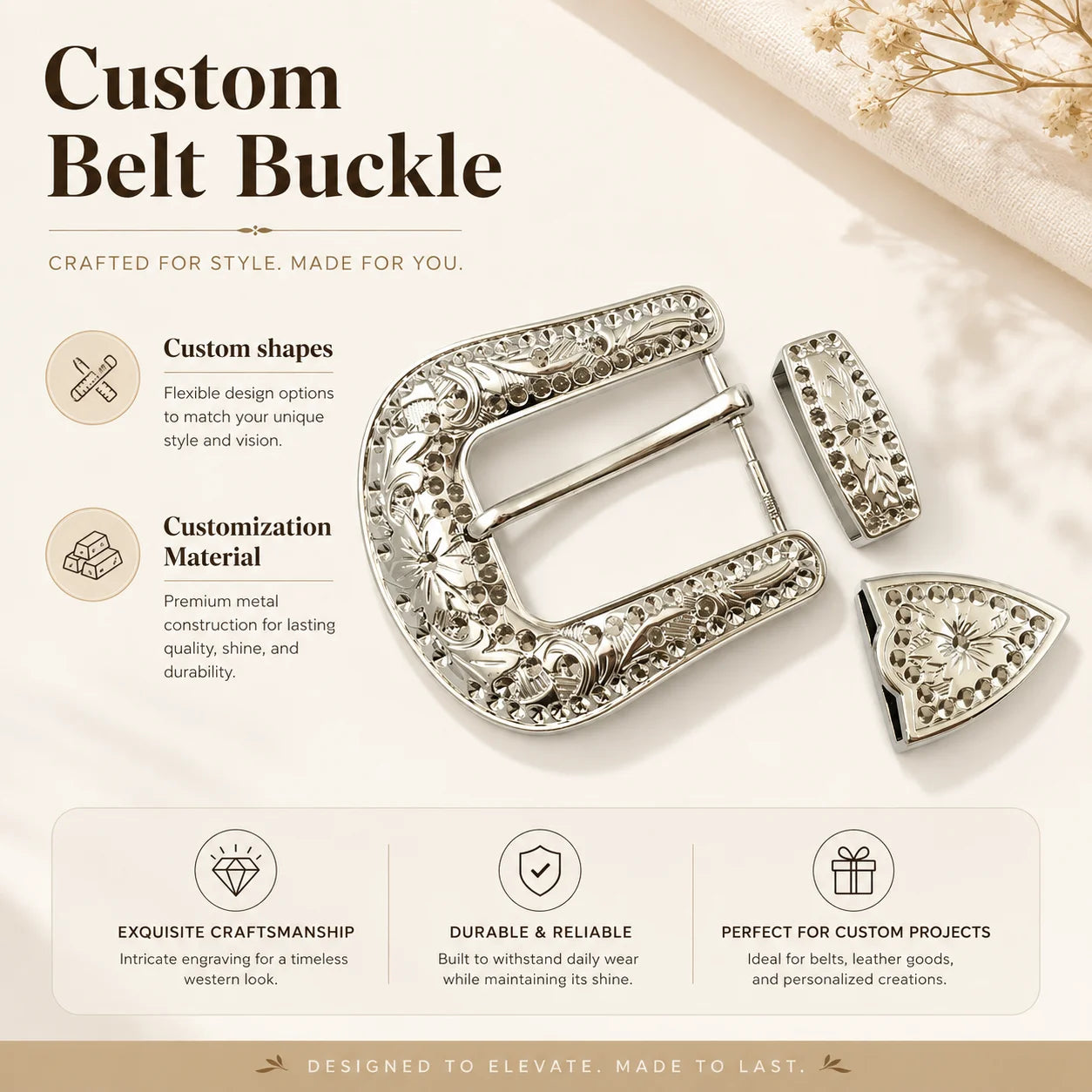CHAOYUE Hardware Mexico Luxury Metal Western 3 Piece Banding Belt Buckle Set Screws Belt Buckles 3 Pieces Set