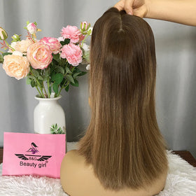 Hot Sale Salon Unprocessed European Virgin Hair Jewish Topper Wig Highlight Hand Made Silk Base Human Hair Wig
