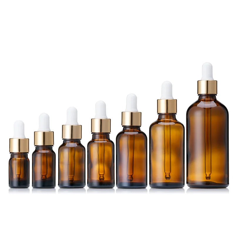 10ml 20ml 30ml Dark Color Cosmetic Luxury Glass Oil Bottle with Black Dropper Lids Hot Stamping Cork Sealing