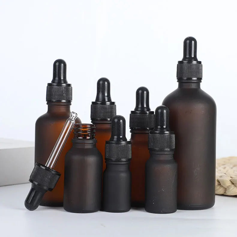 Wholesale 10ml 20ml 30ml 50ml 100ml Matte  Amber Brown Cylinder Shape Glass Dropper Bottles with Dropper for Oil