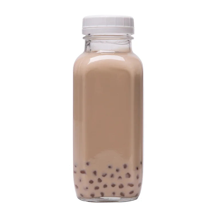 Hot Sale 16oz 500ml Clear French Square Glass Bottle Juice Beverage Bottle with Black Plastic Lid