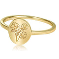 Simple Handmade Golden Flower Signet Plant Carved Jewelry Ring for Women