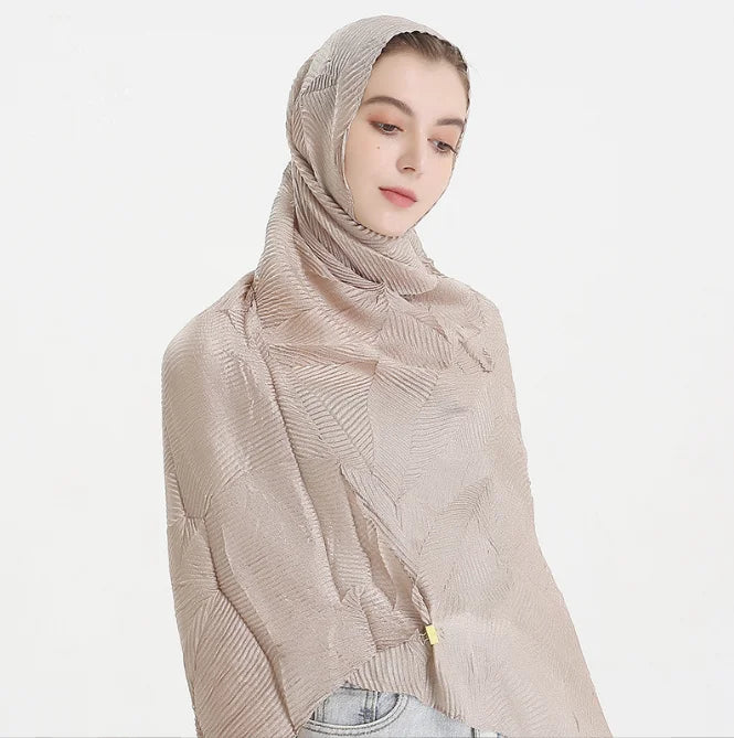 Hot Selling Solid Wrinkle Gorgette Pleated Hijab Glitter Shimmer Scarf for Muslim Women