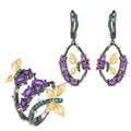 C7749 Handmade 925 Sterling Silver Jewelrt Set Purple Amethyst Gemstone Butterfly Dangle Earrings Adjustable Ring