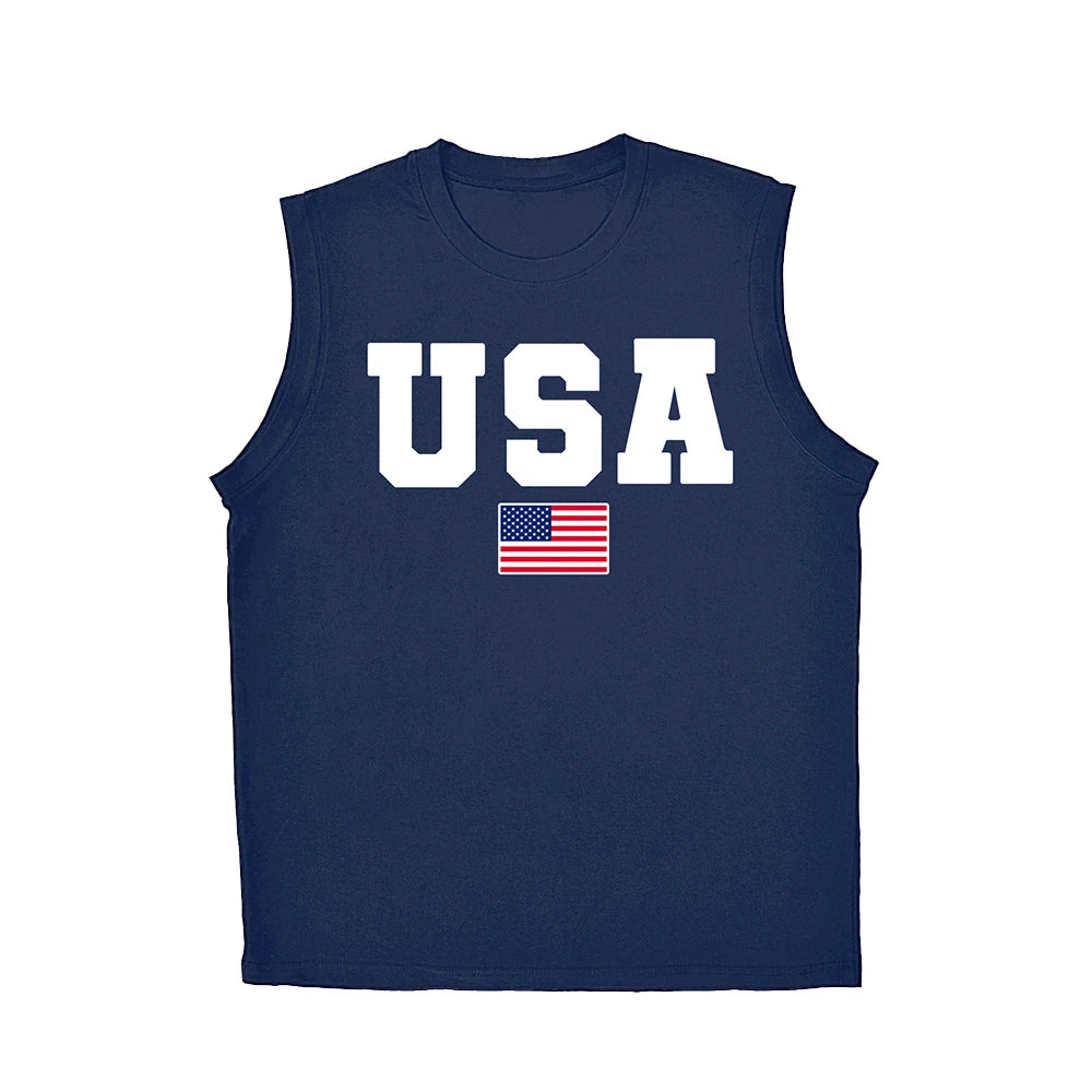 Custom USA Men Tank Top Summer Sports Style Vest Neck Sleeveless T-shirts for Training