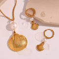 New Fashion Niche Freshwater Pearl Shell Necklace Vintage Waterproof Stainless Steel Plated 18K Gold Necklace Set Jewelry