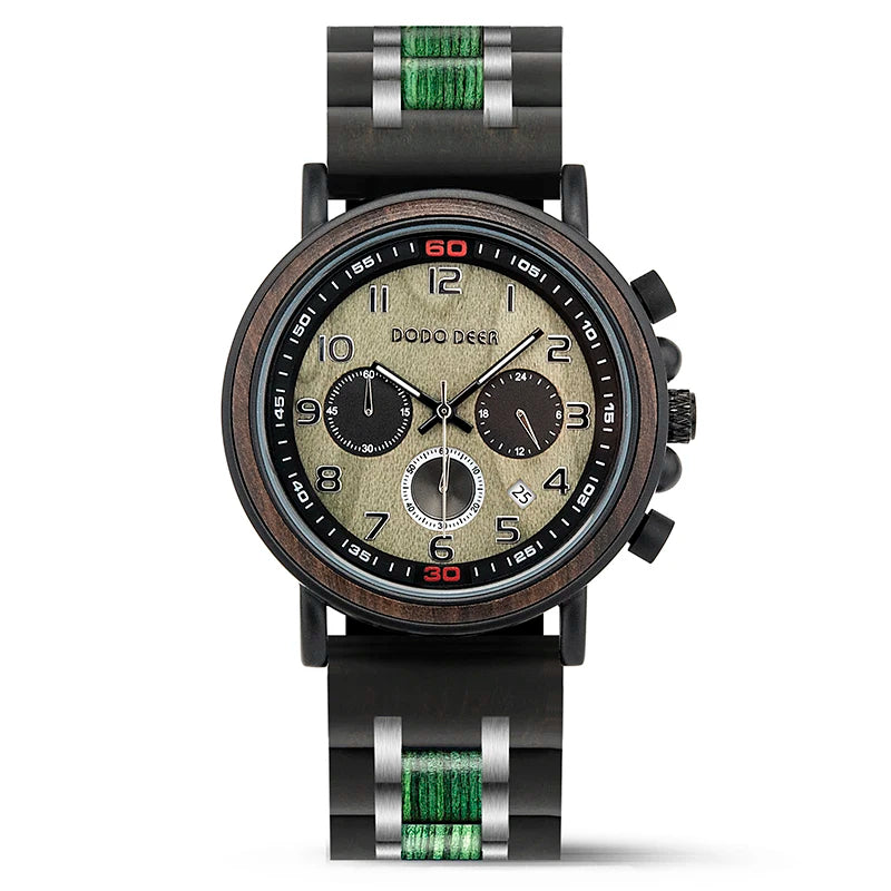 2025 for DODO DEER Men's Metal Wood Watch Luminous Multifunction Stop Watch Antique Business Style 22mm Band Width Quartz OEM