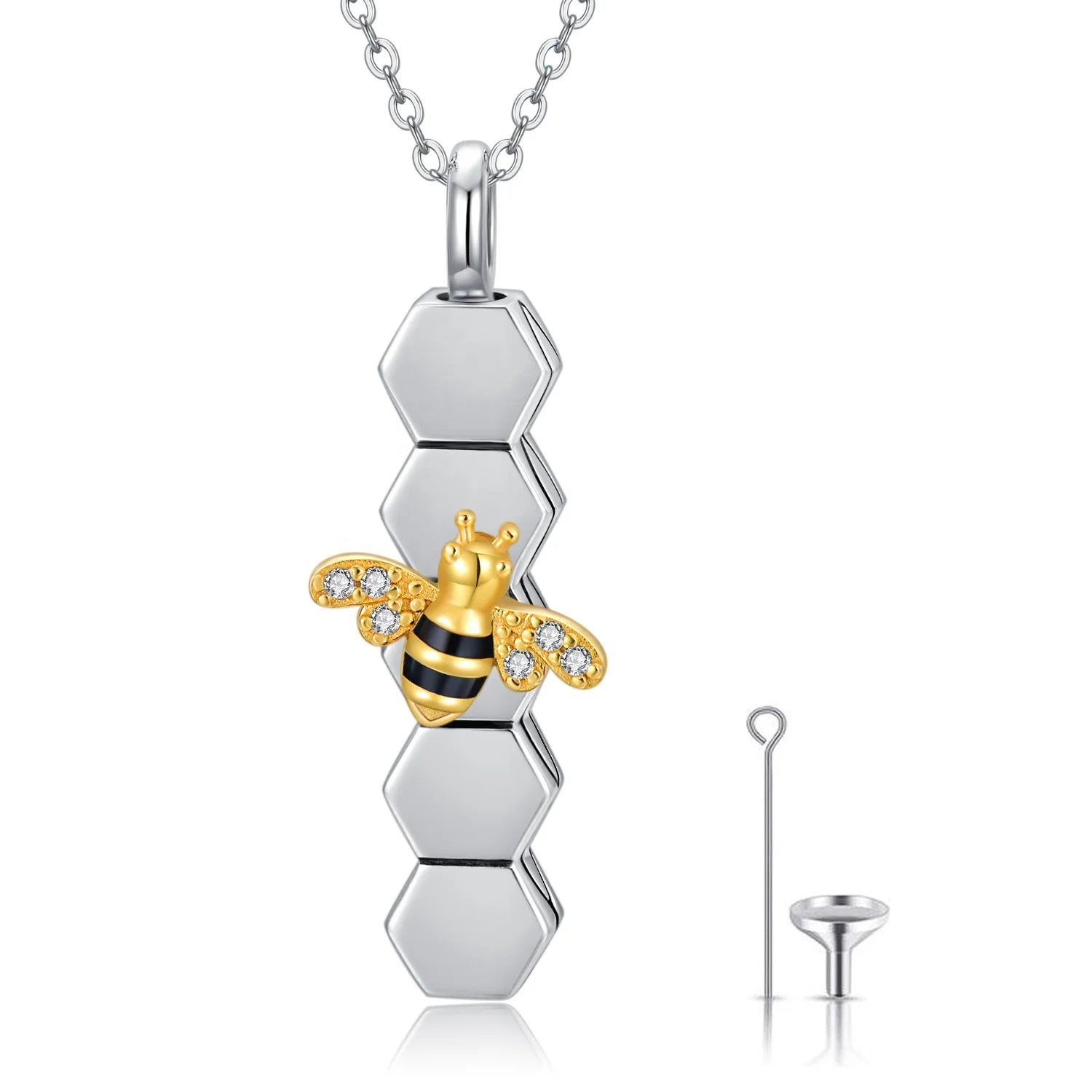 Cremation Keepsake Jewelry 925 Sterling Silver Custom Bee Honeycomb Urn Necklace for Ashes