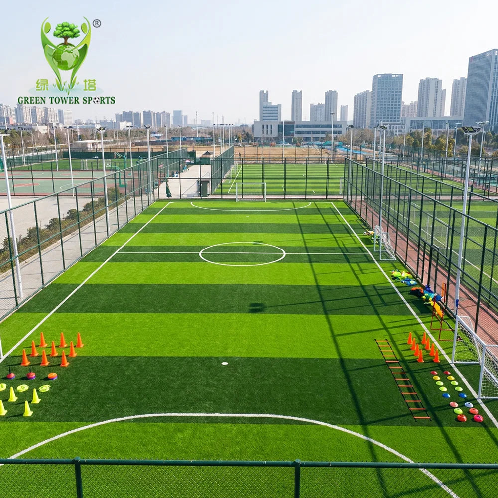 All-weather 50mm S-Shape Football Pitch Grass UV Resistant Infilling Soccer Field Synthetic Turf RoHS Compliant Sports Flooring