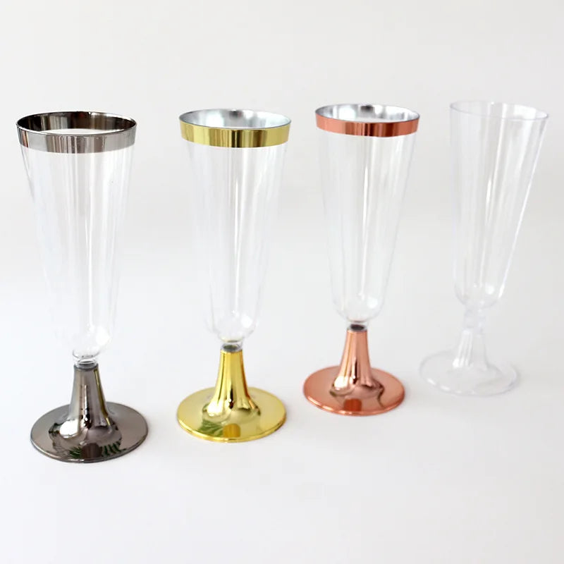 Gold Glitter Plastic Classicware Glass Like Champagne Wedding Parties Toasting Flutes