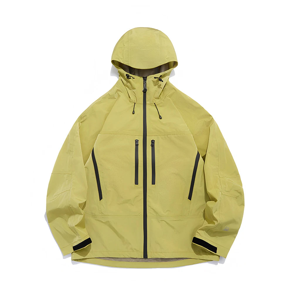 Unisex 3L Hard Shell Hood Windbreaker Jacket Waterproof Breathable Lightweight Feature Zipper Closure for Outdoor Camping Hiking