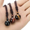 Hot Selling Natural Tiger Eye Stone Beads Necklace Men Handmade Woven Rope Round Beaded Pendant Necklace
