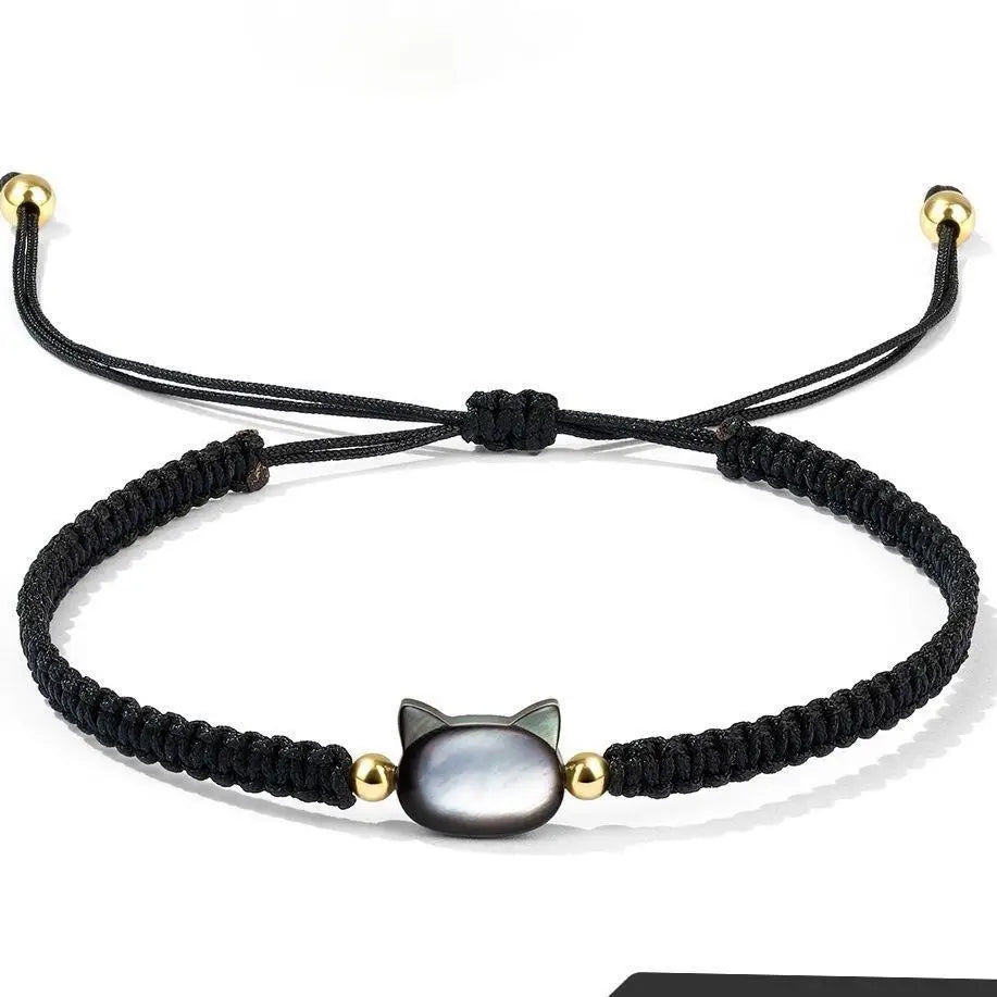 Cute Black White Cat Woven Bracelet Instagram Niche Design Vintage Style Cute Black Rope Couple Bracelet New Black Rope Bracelet