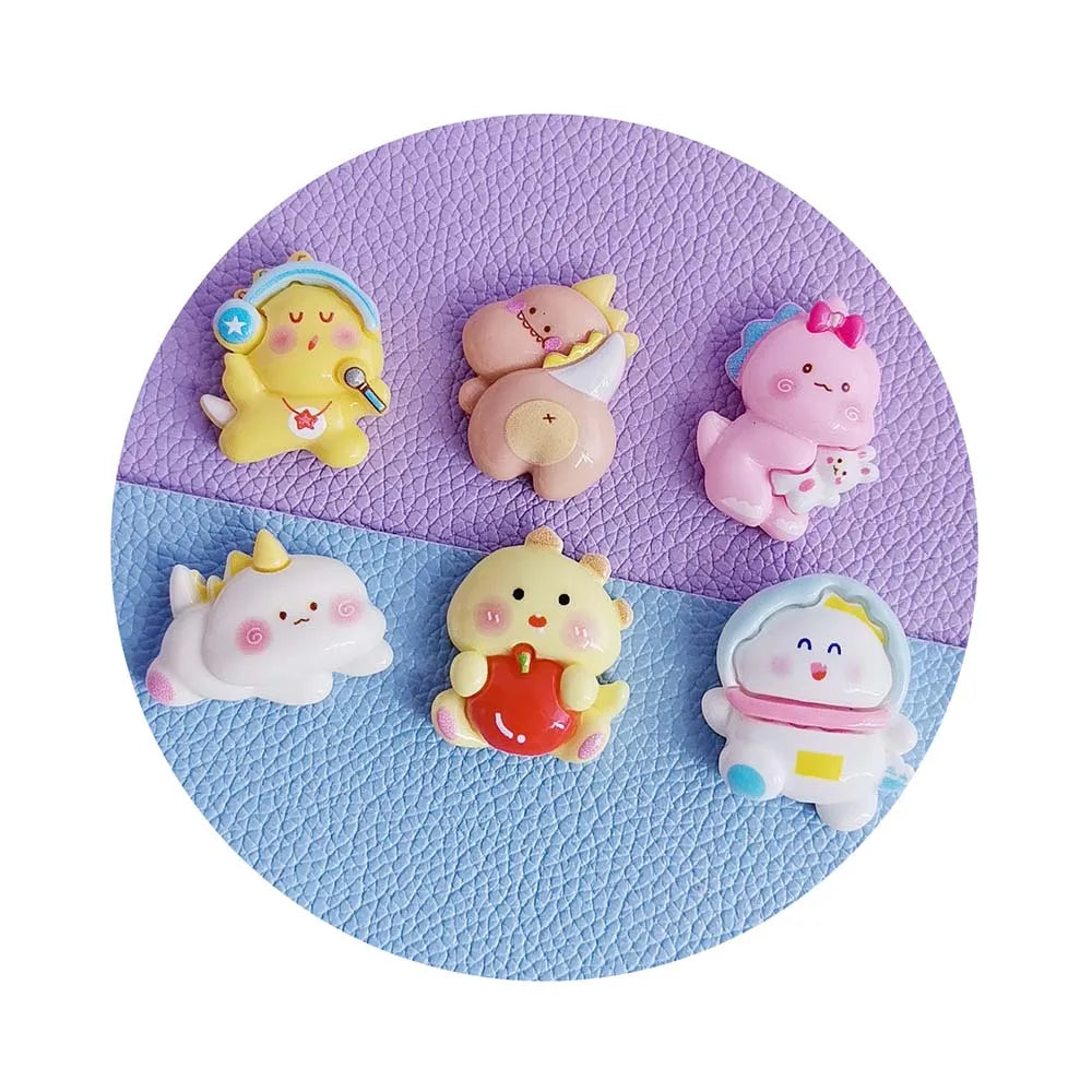 Cute Dinos Cartoon Resin Charms Flatback Dinosaur Slime Charms Resin Embellishment Epoxy Slime Charm for DIY Scrapbooking Phone
