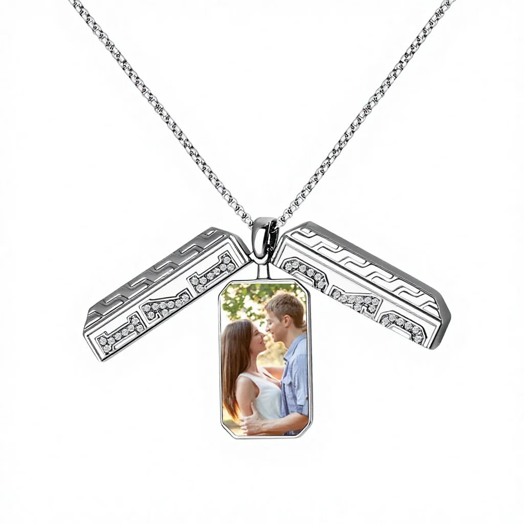 Stainless Steel Geometric Trendy DAD Pendant Necklace Colored Picture Engraving Silver Plated Rope Chain for Men's Father's Day