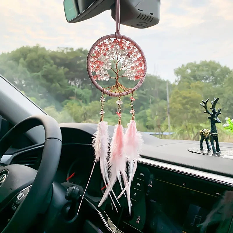 Handcrafted Modern Vehicle Crystal Car Pendant Dreamcatcher Inspired Spiritual Decor Life Tree Car Ornament Other Crystal Crafts