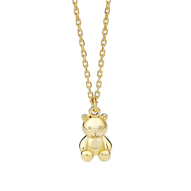 Cute Popular 925 Sterling Silver Bear Jewelry 18K Gold Plated Animal Teddy Bear Pendant Necklace for Women