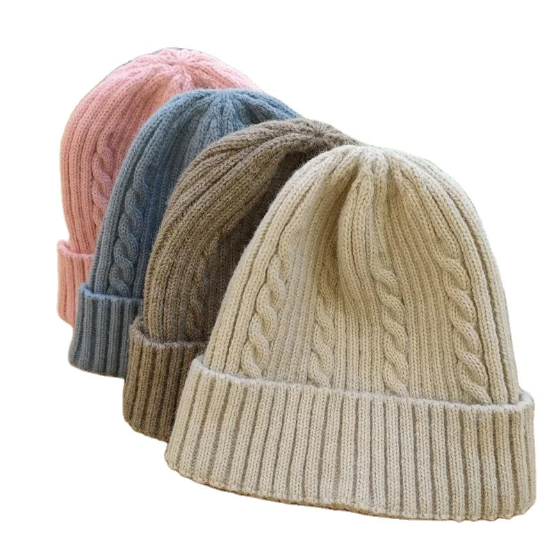 Wholesale Custom Logo Fisherman Skull Beanie Knitted Cap Hat Winter Solid Color Ribbed Slouchy Baggy Hat with 3D Embroidery