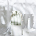 Custom Green Stripe White Fabric Eco Friendly Bamboo Fiber Drawstring Bag for Cosmetic