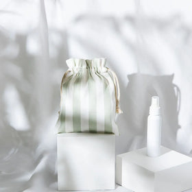 Custom Green Stripe White Fabric Eco Friendly Bamboo Fiber Drawstring Bag for Cosmetic
