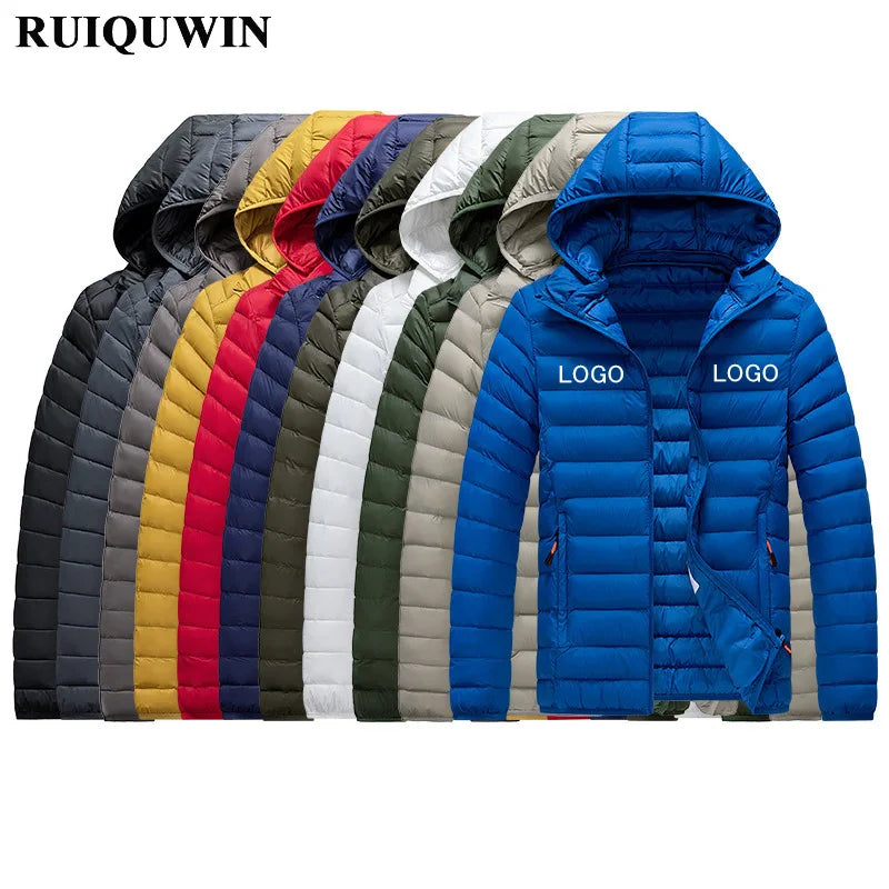 RUIQUWIN 2026 Hot Selling Custom Logo Men Jacket Coat Winter Warm Parka Fashion Cotton Casual Outwear Light Plus Size Jacket