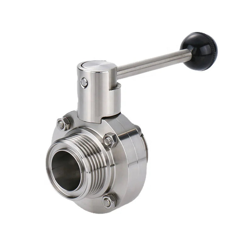 Aohoy Food-Grade Manual External Thread End OEM Butterfly Valve Wholesale Bulk Order 304 316 SMS Standard Sanitary Supplier