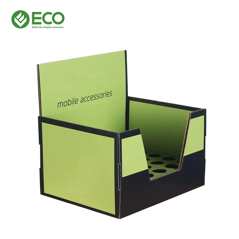 Customized Foldable Modern Corrugated Cardboard Mobile Phone Accessories Display Stand Tabletop Counter Top Phone Case Display