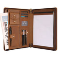 Genuine Leather Document Holder Briefcase with Pen Holder Large Capacity Leather Travel Folder