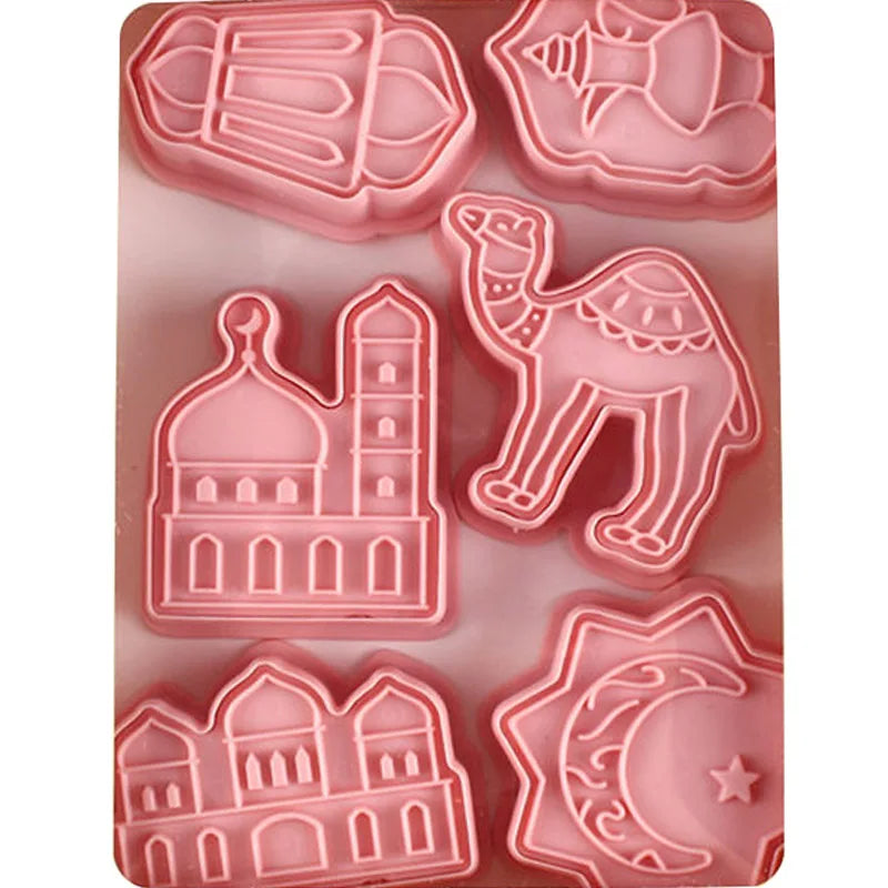 Biscuit Mould DIY 3D Cake Baking Tools Plastic Eid Mubarak Ramadan Cookie Cutters Cake Mold for Islamic Muslim Kitchen Dessert