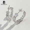 ICEBELA Wholesale S925 Sterling Silver Fine Jewelry 18K Gold Plated Irregular Square Zircon Big Hoop Stud Earrings for Women