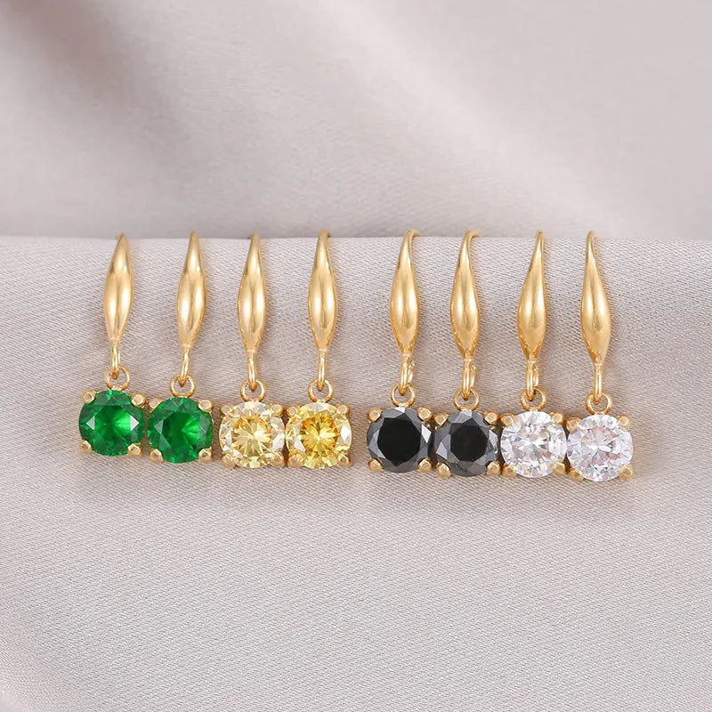 Luxury Cubic Zirconia Drop Hook Ear Earrings New Simple 14K Gold Plated Stainless Steel Drop Earrings for Women Jewelry