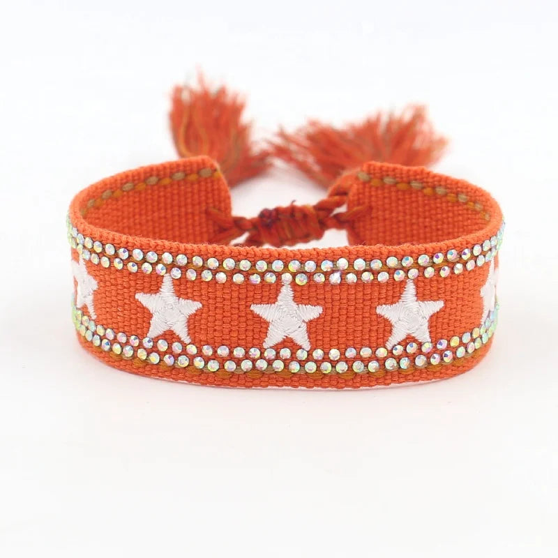 Custom Friendship Party Handmade Embroidery Star Name Tassel Branded Braided Rope Wrap Woven Bracelet for Women