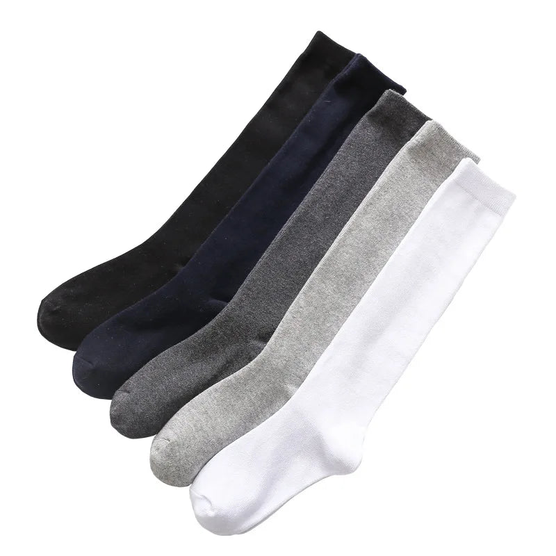 Men's Breathable Cotton Long Socks Custom Pure Color Business Stockings with Spandex Bottom Logo Position for Summer