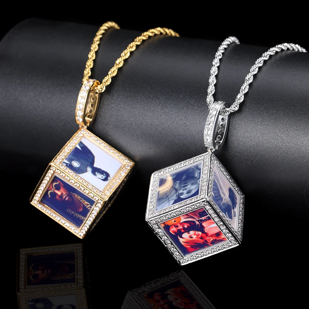 Hip Hop Personalize Pictures Gold Plated Jewelry Custom Memory Cube Photo Pendant for Necklace