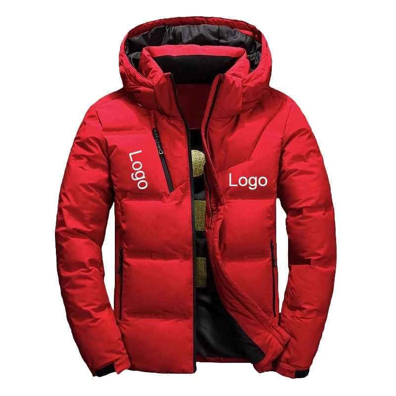 Men's Casual Winter White Duck Parka Jacket Solid Color Hooded Puffer Coat Zipper Closure Plus Size Warm Thick Coats for Outdoor