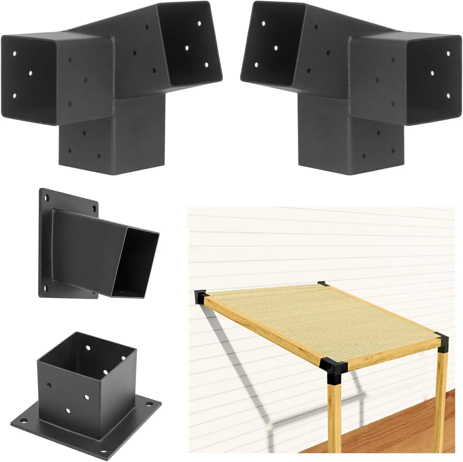 Roof Wall Mount 15Â° Slanted Pergola Bracket kit 3 Way Corner Brackets for 4" x 4" Wood Beams DIY Post Base Kit for Gazebo