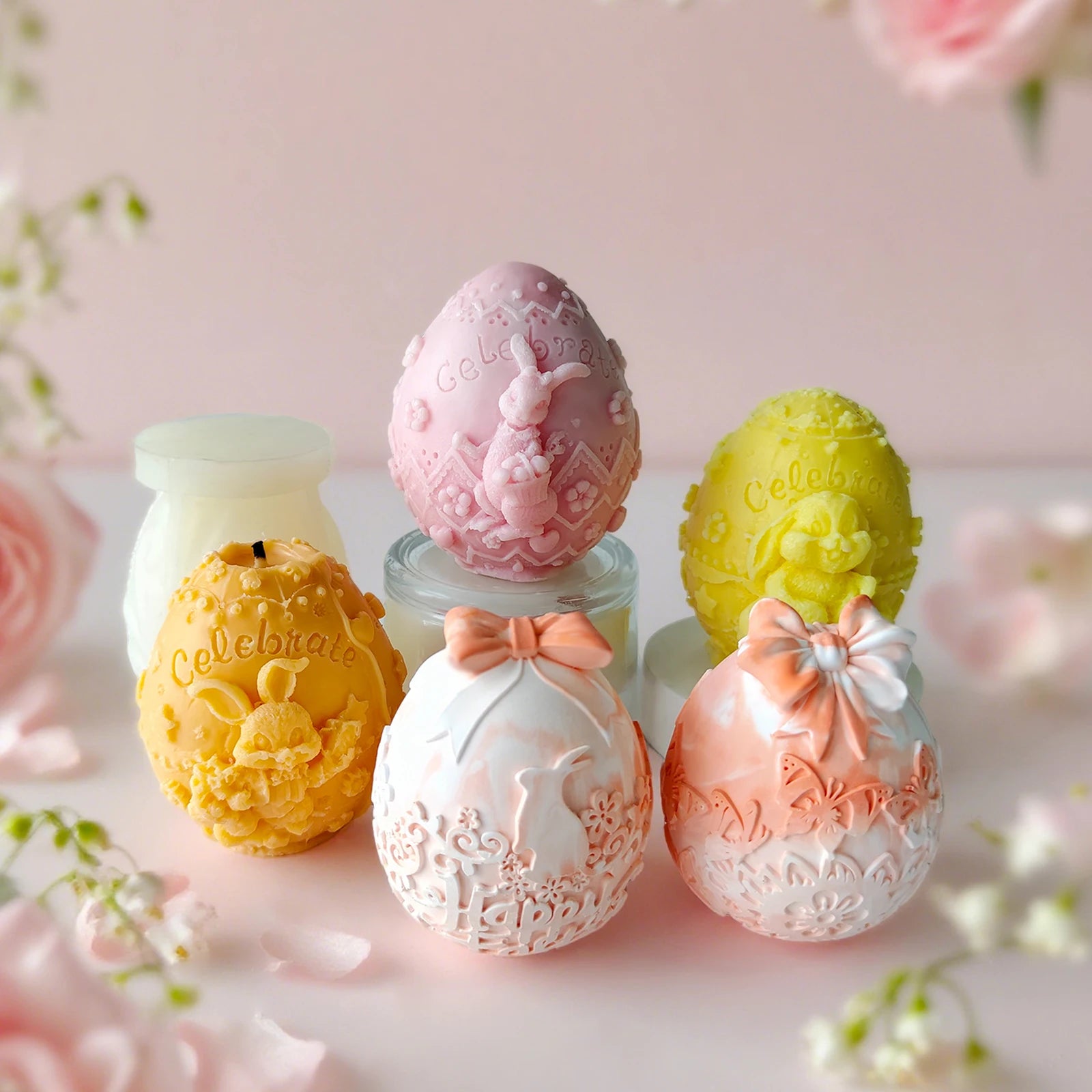 Cartoon Embossed Ear Rabbit Egg Candle Mold DIY Aromatherapy Diffuser Stone Decoration Mold