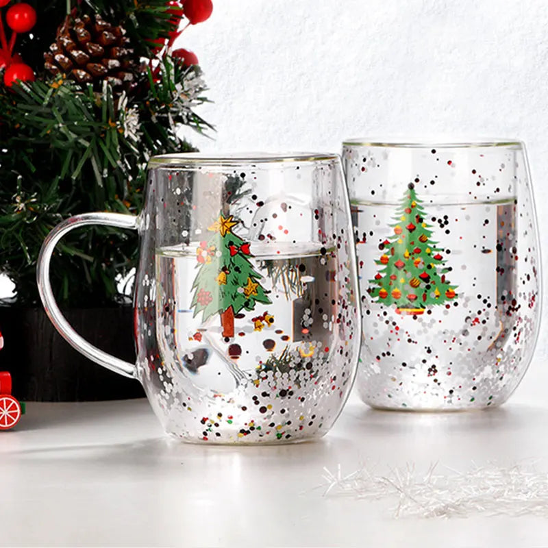 Personalized Glass Snow Globe Christmas Double Wall Coffee Juice Container