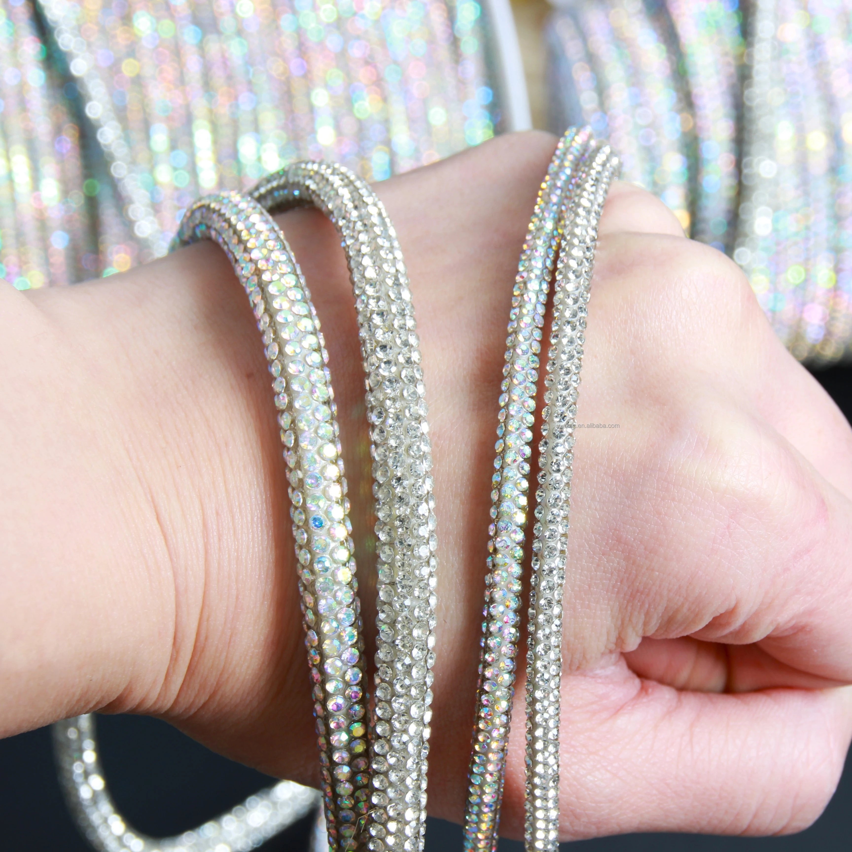 4mm/6mm Textile-Glass Rhinestone Rope for Professional Tailoring Supplies & Apparel Design Rhinestones