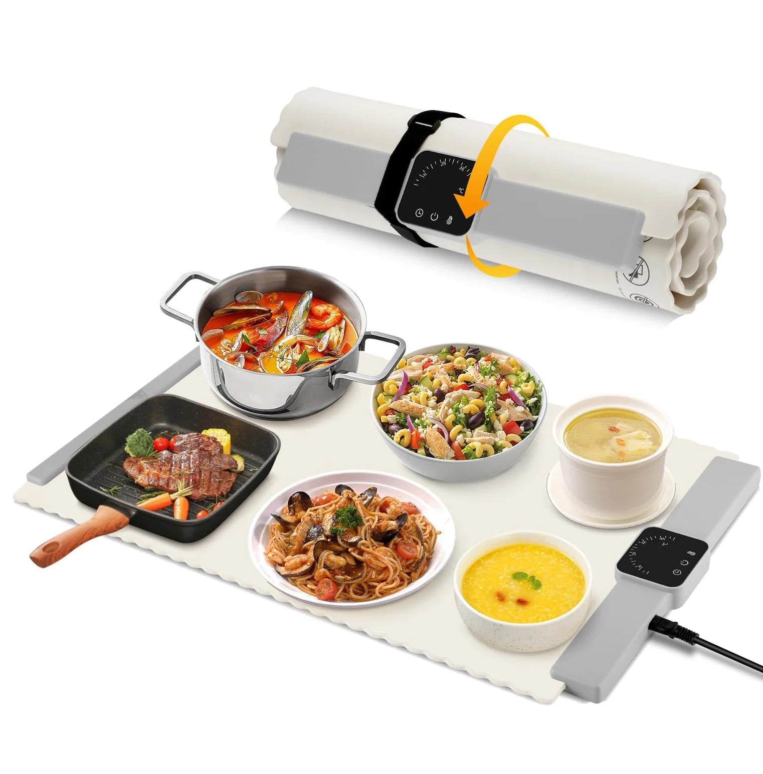 Portable Foldable Roll up Heating Pad Electric Warming Tray for Food Warmer Silicone Heating Mat with 5 Temperature Settings