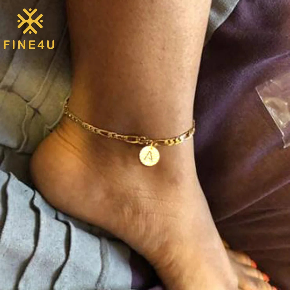 Fashion Name Anklet Personalize Foot Jewelry Gold Plated Alphabet Charm Stainless Steel Initial Letter Anklets