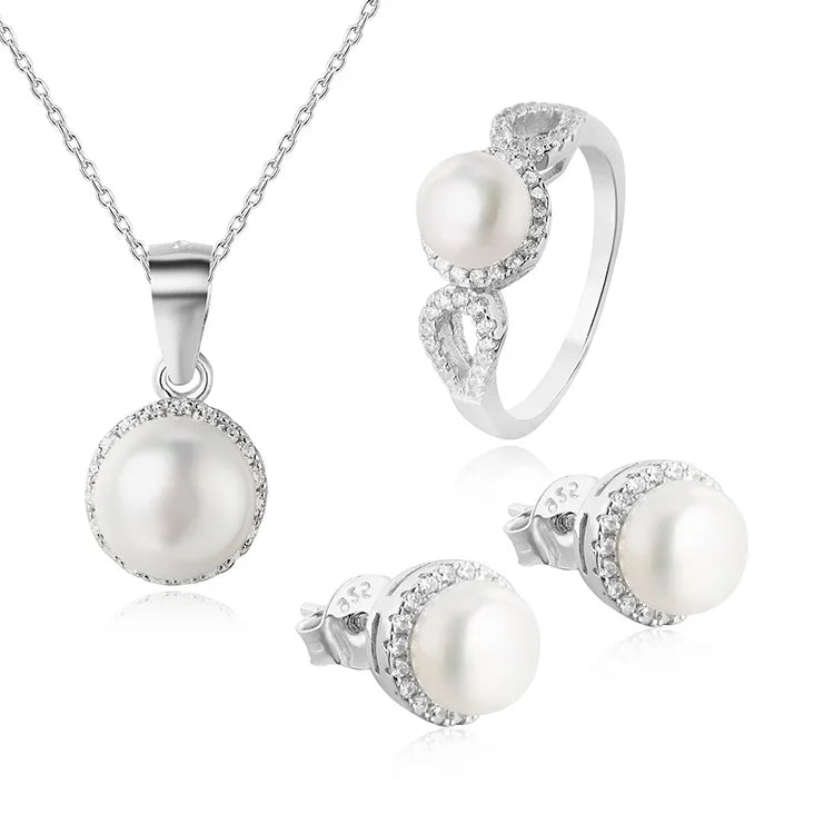 Poliva Elegant 925 Sterling Silver Jewelry Sets Aaa Cubic Zirconia Freshwater Pearl Luxury Jewelry Set for Women