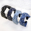 DREAM FASHION Elastic Denim Hairband Studded Headbands Rhinestone Wide Women Hair Accessories
