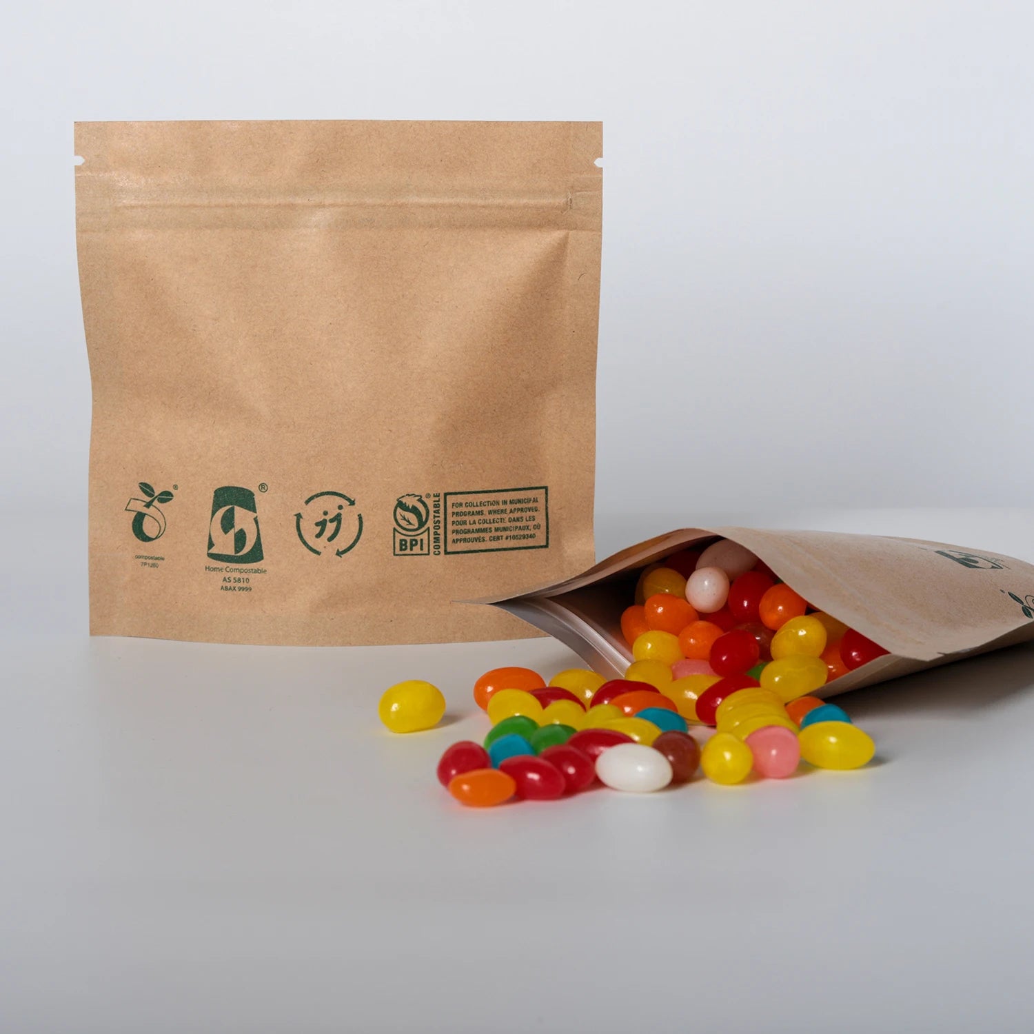Compostable Biodegradable Brown Kraft Paper Aluminum Foil Stand Doypack Bag Zipper Valve High Barrier Food Grade Bottom Gusset